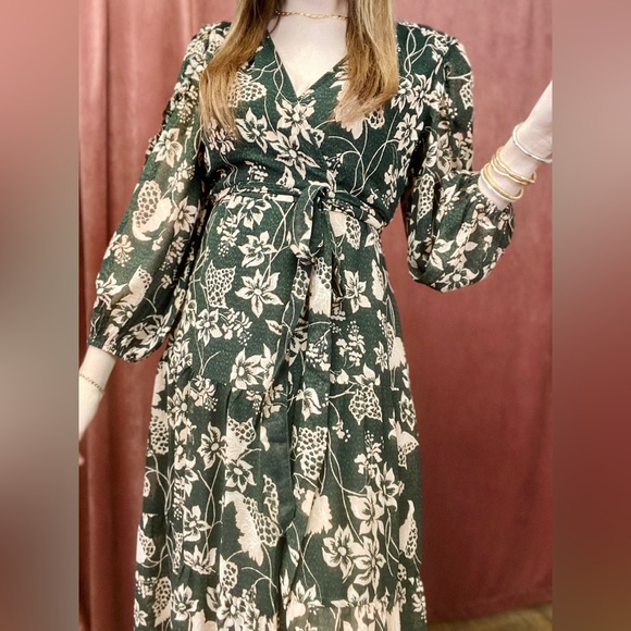 Elan Olive Floral Long Sleeve Dress - Picture 3 of 8